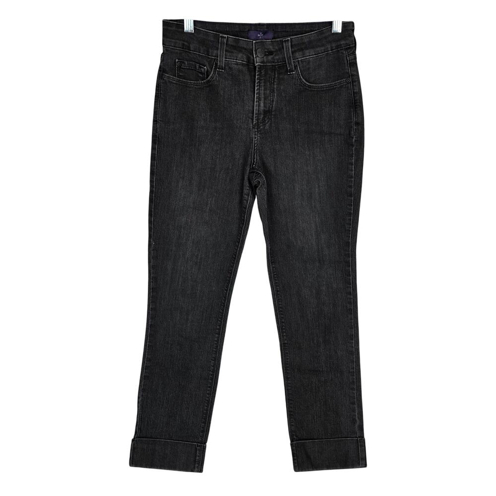 NYDJ Black Cuffed Crop Jeans Size 2 Lift Tuck Stretch Outdoor Basic Casual Party